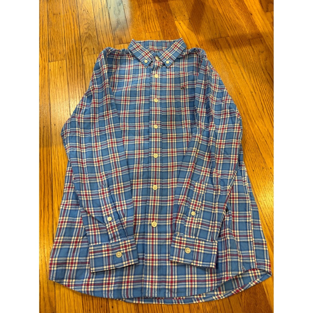 Vineyard Vines Mens Blue Plaid Whale Shirt 100% Cotton Button Down Long Sleeve